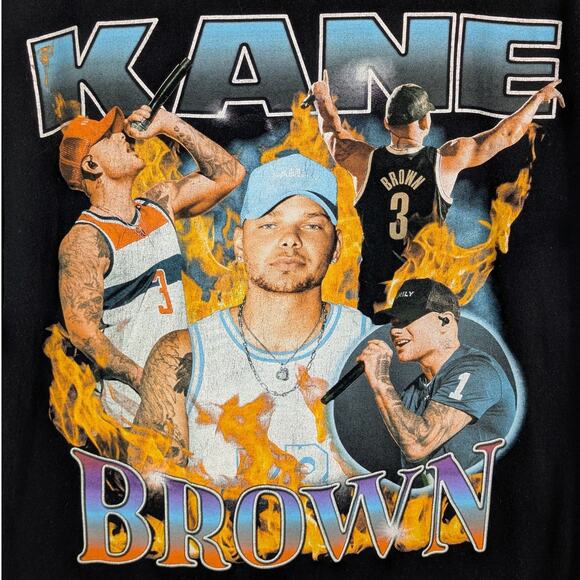 Kane Brown T Shirt Large Men’s Black Graphic Country Music Tour Tee Flames - Picture 2 of 4